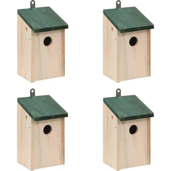 vidaXL fuglehuse 4 stk. tr 12x12x22 cm, grnt tag