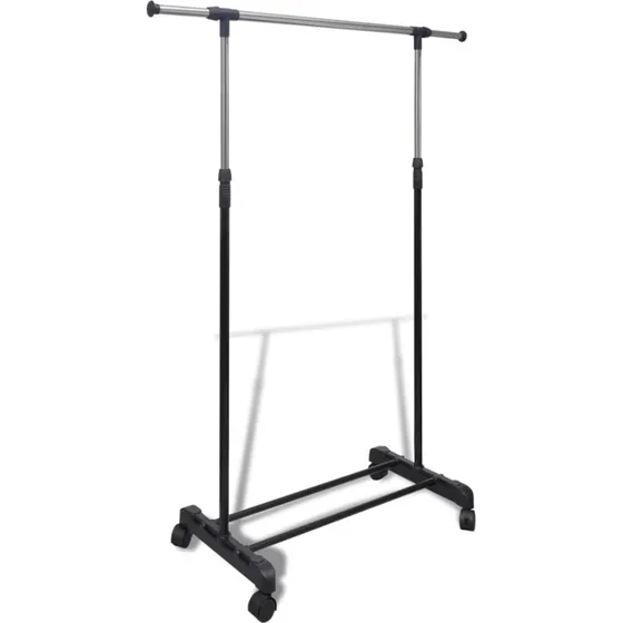 vidaXL justérbart tøjstativ 1 bøjlestang 4 hjul (108–170 cm)