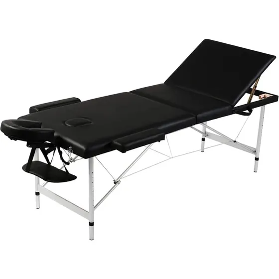 Sammenfoldeligt 3-zonet massagebord, sort - aluminiumramme