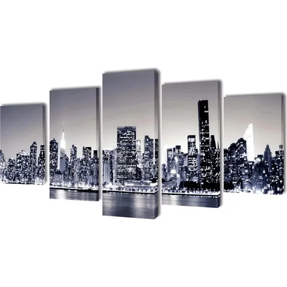 Kanvas New York Skyline 100x50 cm  5-panel, sort/hvid