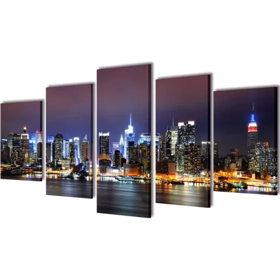 Kanvas New York Skyline 5-panel (200 x 100 cm)  Farverig