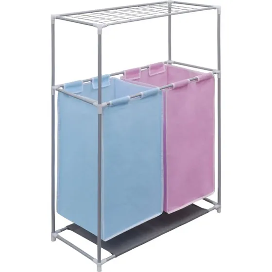 vidaXL vasketjskurv med 2 rum og integreret trrestativ