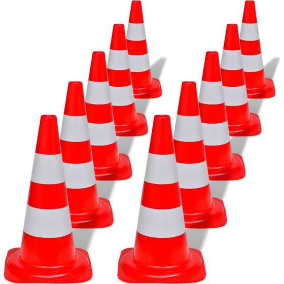 vidaXL reflekterende trafikkegle 10 stk, 50 cm rd/hvid