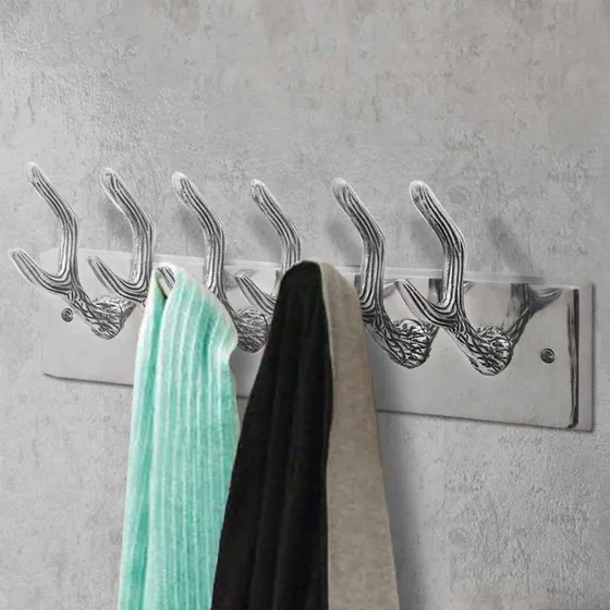 Knagerække/hatte-/slipseholder i aluminium, sølv - 6 kroge