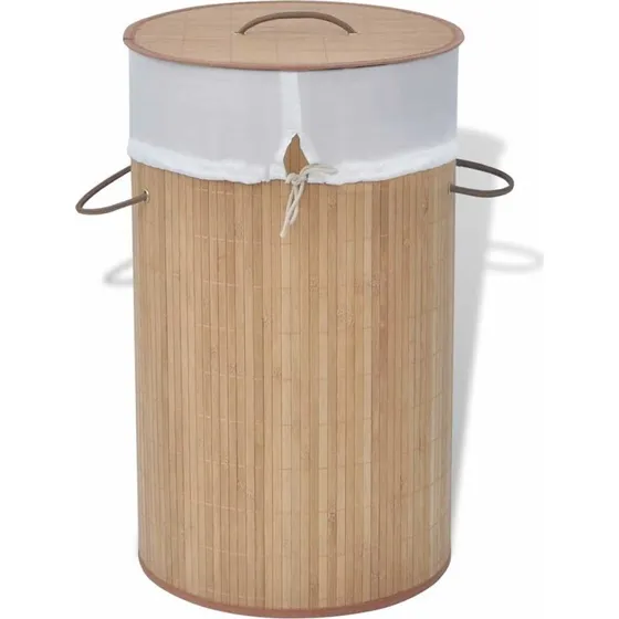 vidaXL vasketøjskurv bambus rund Ø35×60 cm natur