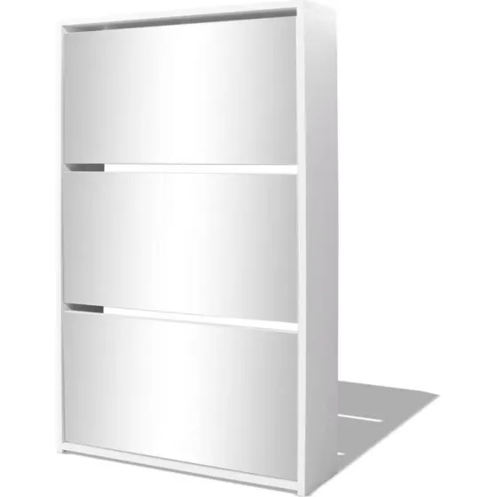 vidaXL skoskab med 3 vippeskuffer & spejl 63x17x102,5 cm hvid
