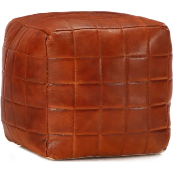 Puf 40x40x40 cm ægte gedeskind, gyldenbrun/mørkebrun