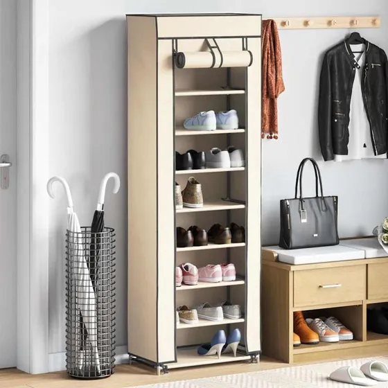 vidaXL skoskab med overtræk 57 x 29 x 162 cm creme