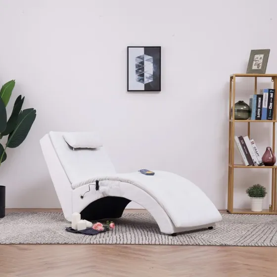 vidaXL massagechaiselong i hvid kunstlæder med pude