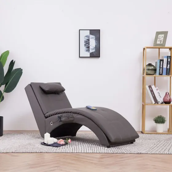 vidaXL Massagechaiselong med pude, kunstlæder grå