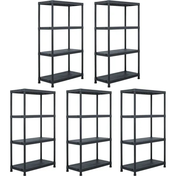 vidaXL opbevaringsreol 5 stk. 60 x 30 x 138 cm plastik, sort
