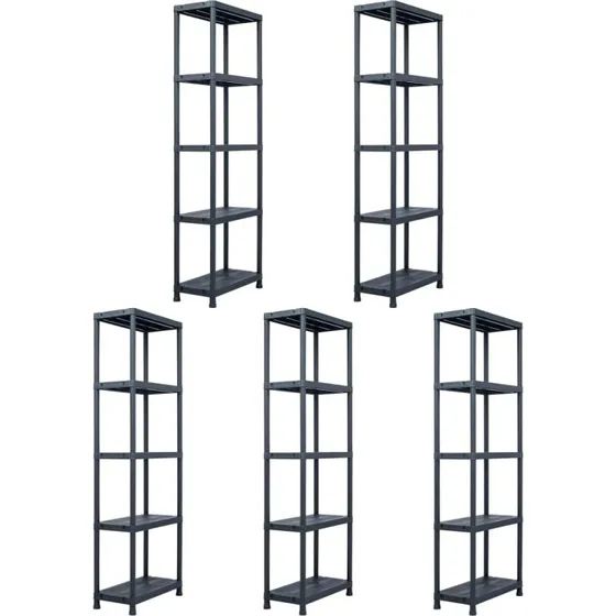 vidaXL opbevaringsreol 5 stk 125 kg 60 x 30 x 180 cm sort