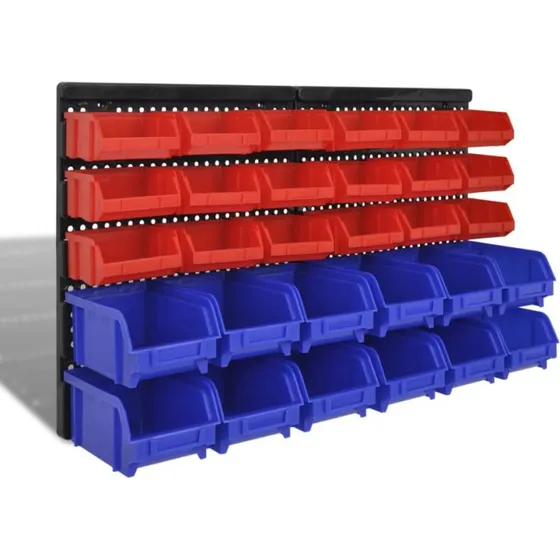 vidaXL vgmonteret opbevaringsst 30 stk. bl/rd