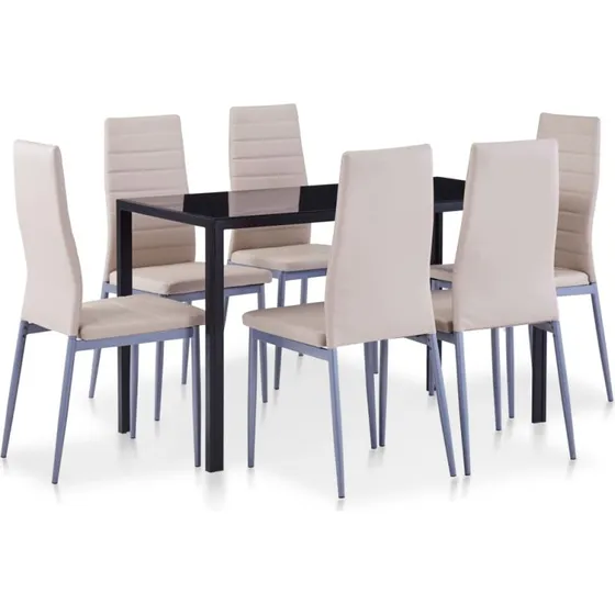 vidaXL spisebordsst 7 dele cappuccinofarvet  hrdet glas