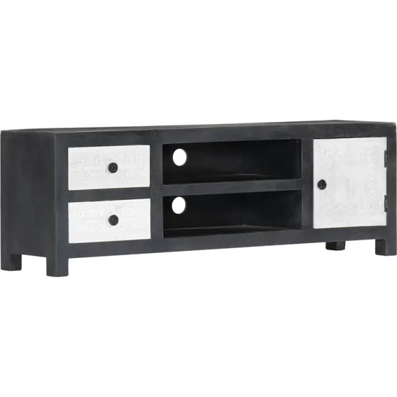 vidaXL TV-bord 120x30x40 cm håndskåret mangotræ, grå/hvid