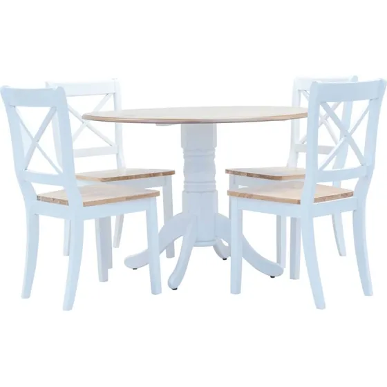 vidaXL spisebordsst 5 dele massivt gummitr hvid/brun