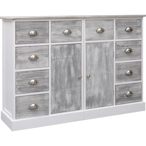 Skænk i træ 10 skuffer 113×30×79 cm, grå/antik brun