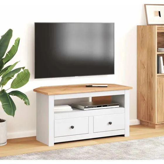 vidaXL tv-sknk 93x49x49 cm massivt fyrretr Panama hvid