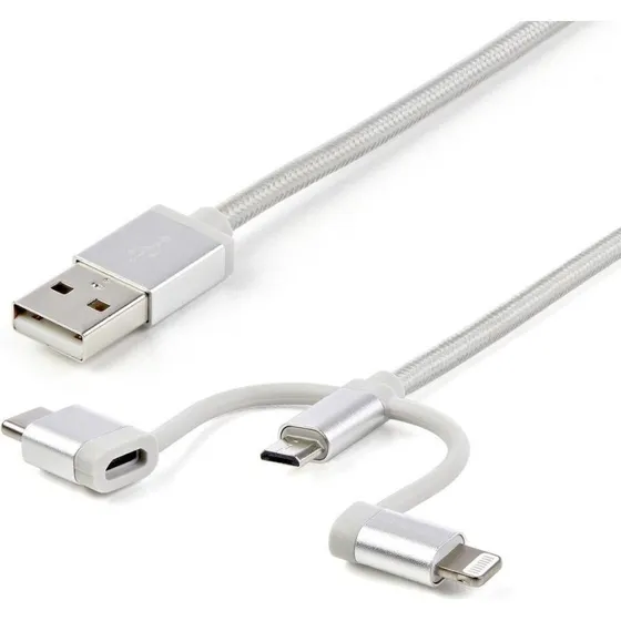 StarTech 3-i-1 USB-opladerkabel 1 m, slv (Lightning/USB-C/micro-USB)