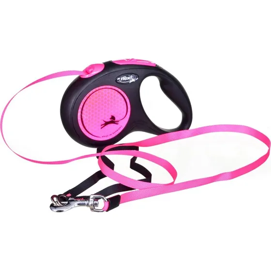 Flexi New NEON M rulleline 5 m – sort/neon pink (op til 25 kg)