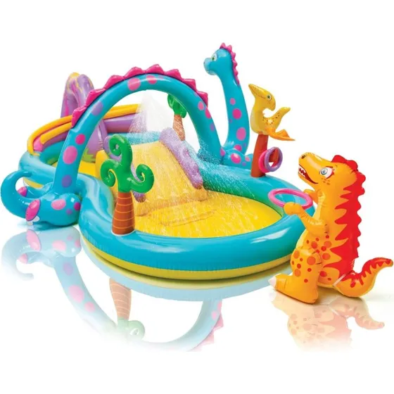 Intex Dinoland oppustelig legeplads med rutsjebane og vand
