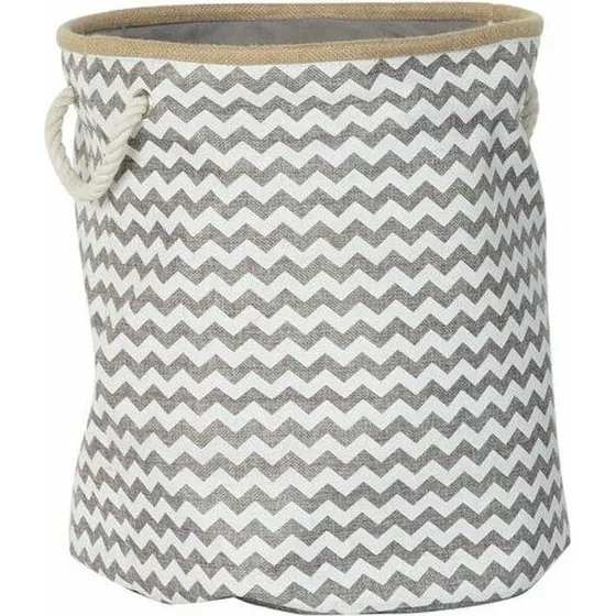 DKD Home Decor dekokurv i jute, hvid/gr zigzag 383845 cm