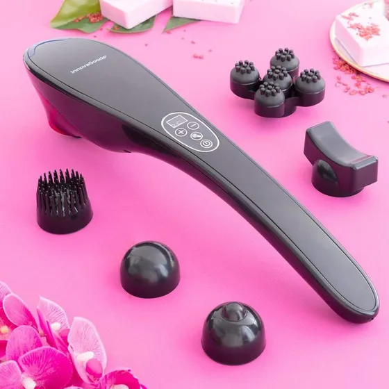 Masfin genopladelig hndholdt massager, sort (5 hoveder)