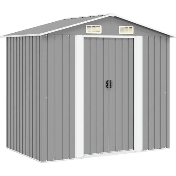 vidaXL opbevaringsskur i metal 204x132x186 cm, grå