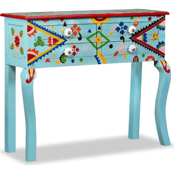 vidaXL konsolbord i massivt mangotræ, håndmalet blå