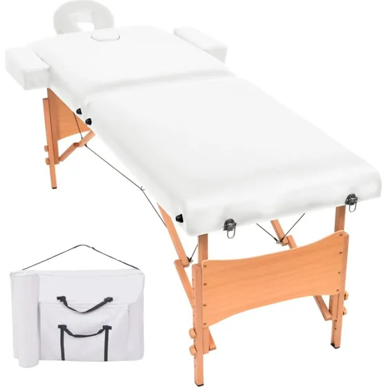 vidaXL sammenfoldeligt massagebord 2-zoner 10 cm hynde hvid