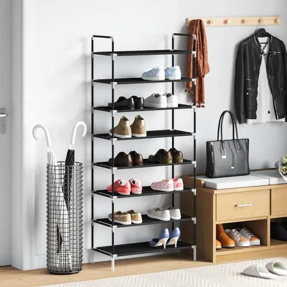 vidaXL skostativ 8 hylder, metal/ikke-vævet, sort 60×29,5×134 cm