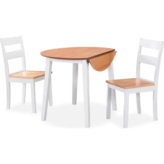 vidaXL spisebordssæt 3 dele MDF & gummitræ, hvid
