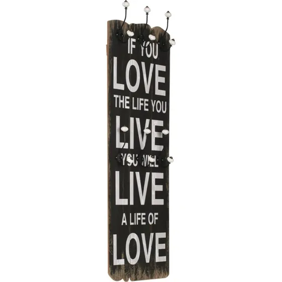 vidaXL vægmonteret knagerække LOVE LIFE 6 knager 120 x 40 cm