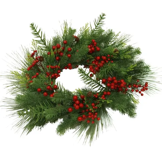 NORDIC WINTER krans Ø60 cm med røde bær og kogler