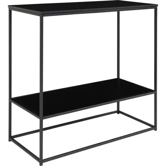 Vita konsolbord 80x36x80 cm, sort ramme og 2 hylder