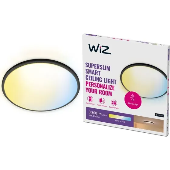 WiZ Ceiling 32W SuperSlim Rund Sort (2700–6500K TW)