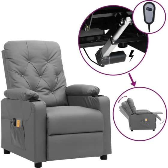 vidaXL eldrevet massagestol i kunstlæder, grå