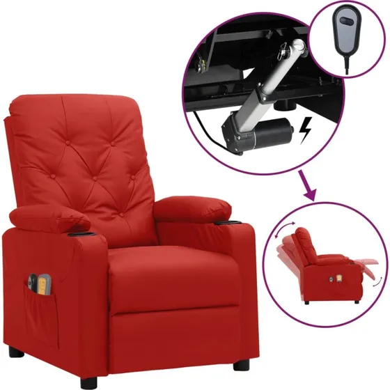 vidaXL eldrevet massagestol i vinrød kunstlæder