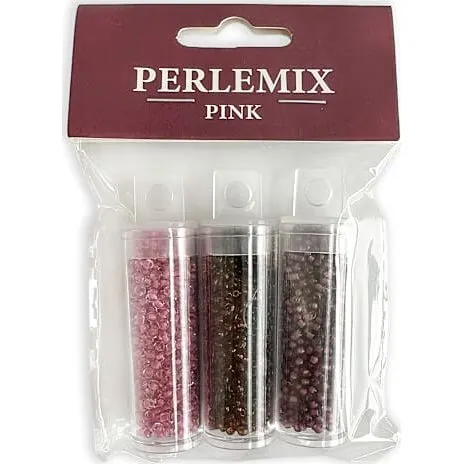Perlemix - pink, 3 bøtter perler
