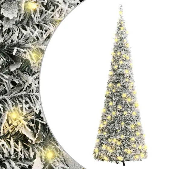 vidaXL kunstigt juletræ med sne 150 cm, 100 LED (pop-up)