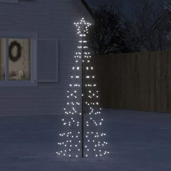 vidaXL LED-juletræ med spyd 220 LED, 180 cm, koldt hvidt