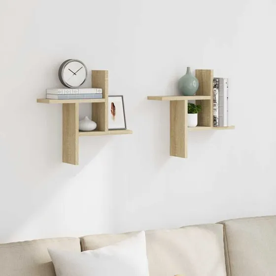 vidaXL væghængte hylder 2 stk. 38x12x38 cm konstrueret træ Sonoma-eg