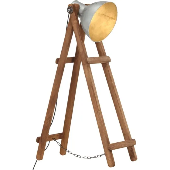 vidaXL gulvlampe E27 massivt mangotr, slv skrm