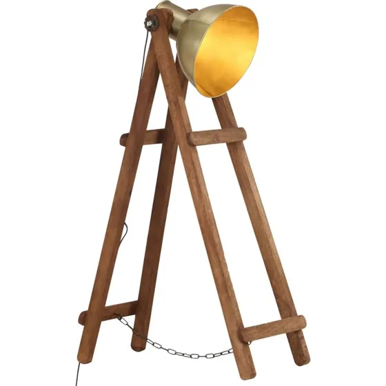 vidaXL gulvlampe E27 i massivt mangotr, messingfarvet