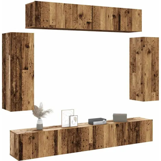 vidaXL 6-delt vgmonteret TV-skabsst - gammelt tr/egetrsfarve