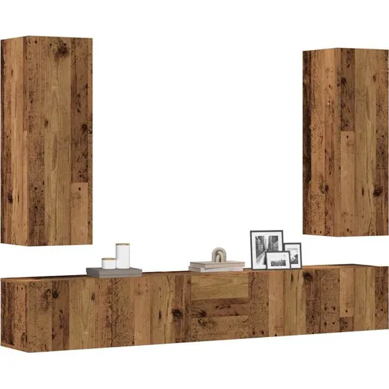 vidaXL 5-delt vægmonteret TV-skabssæt, gammelt egetræ