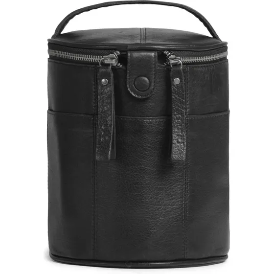 muud Saturn strikketaske i sort læder, Ø16×H20 cm