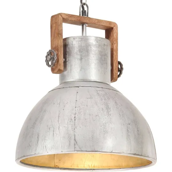 vidaXL industriel hængelampe 40 cm, E27 25 W, sølv/mangotræ