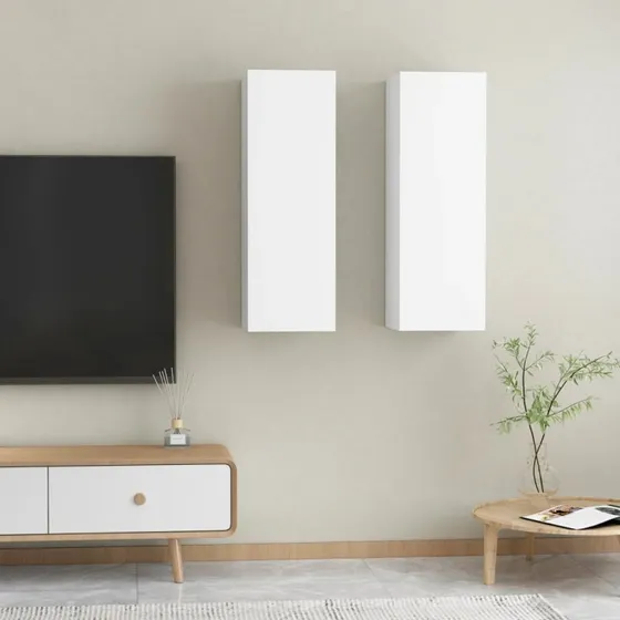 vidaXL væghængt tv-bord 30,5x30x90 cm hvid (sæt 2)