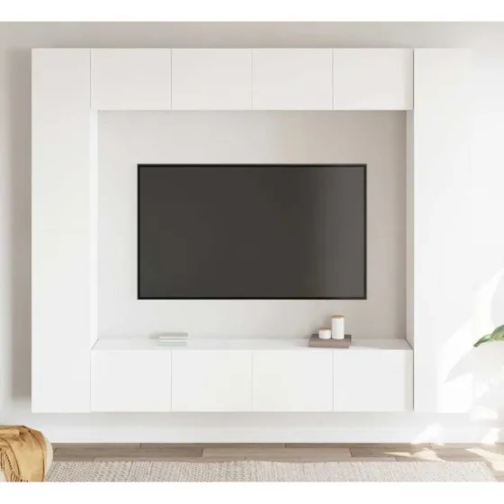 vidaXL TV-møbel 8 dele i konstrueret træ, hvid 80 cm